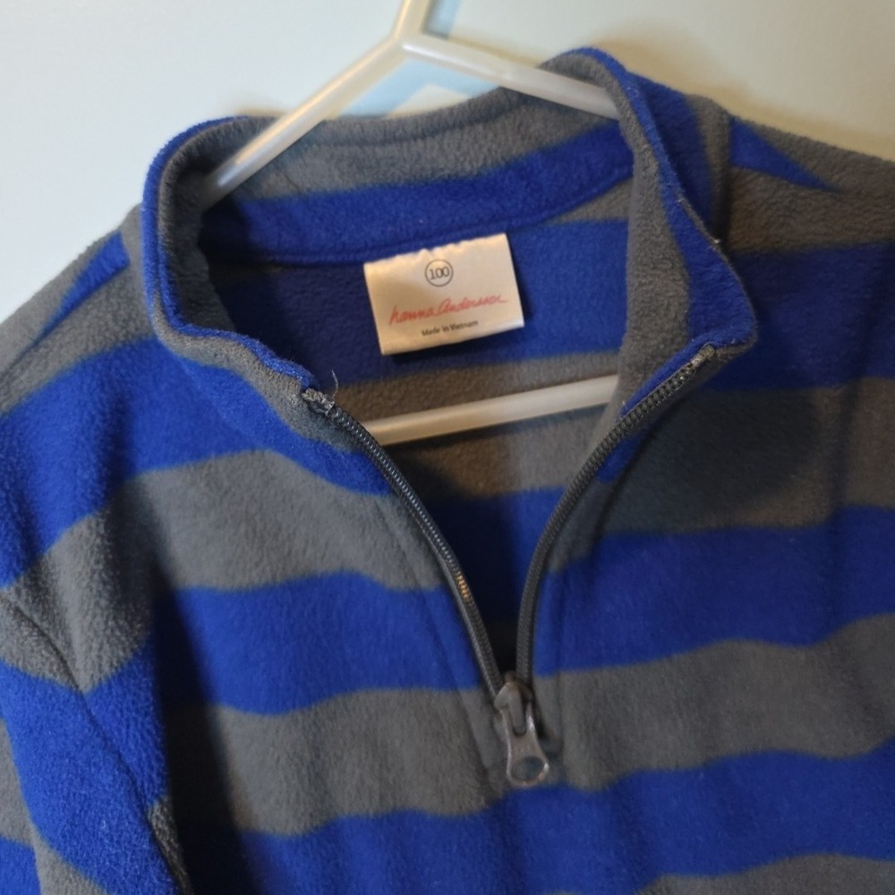 Boy Hanna Andersson 100 4T Zipper Soft Microfleece Sweatshirt Blue Gray Stripe